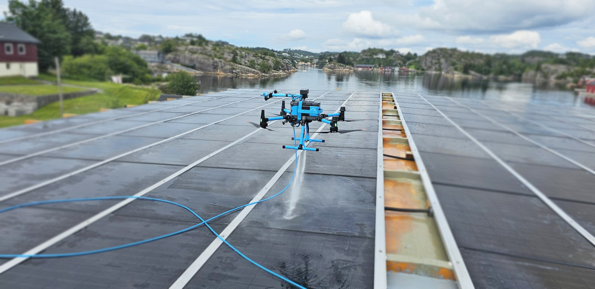 KTV Working Drone. Solar panel cleaning